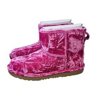 UGG Mini Velvet Classic Bootie, Ugg Plush, Pink, Kids/Womens, 6 Youth 8 Womens